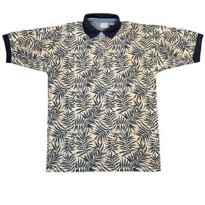 Bugle Boy Company Polo Shirt Men M Palm Leaf Print Short Sleeve Pullover Vintage